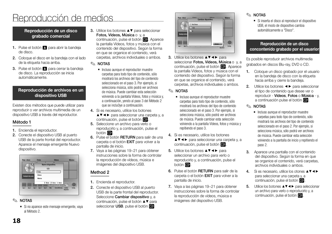 Samsung BD-H5900/ZF manual Reproducción de medios, Reproducción de un disco Grabado comercial, Dispositivo USB 