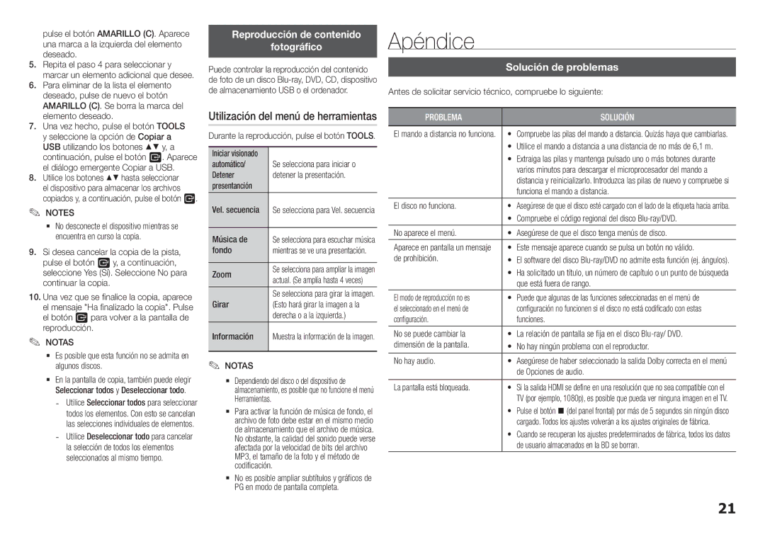 Samsung BD-H5900/ZF manual Apéndice, Reproducción de contenido Fotográfico, Utilización del menú de herramientas 