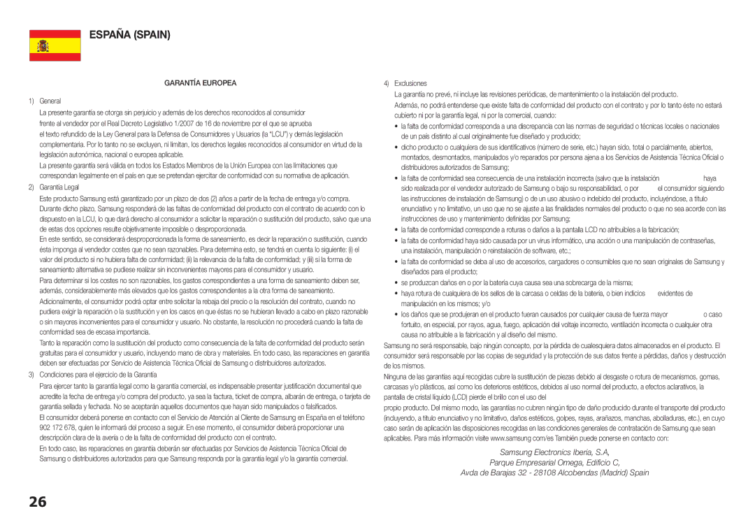 Samsung BD-H5900/ZF manual Garantía Europea, Garantía Legal, Condiciones para el ejercicio de la Garantía 