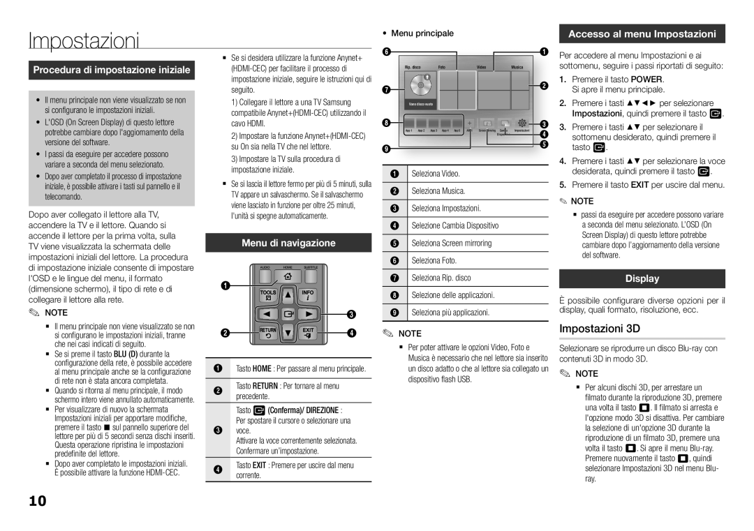 Samsung BD-H5900/ZF manual Impostazioni 3D, Accesso al menu Impostazioni, Display 