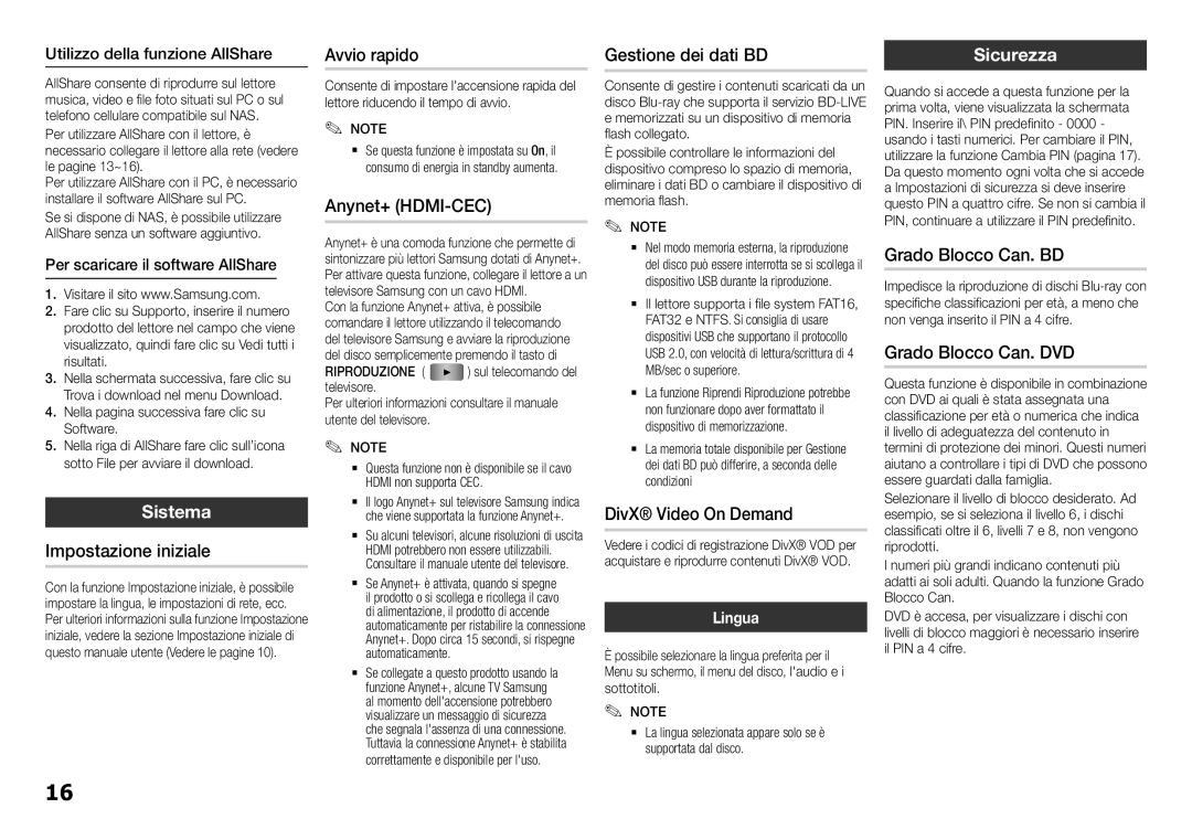 Samsung BD-H5900/ZF manual Sistema, Sicurezza 