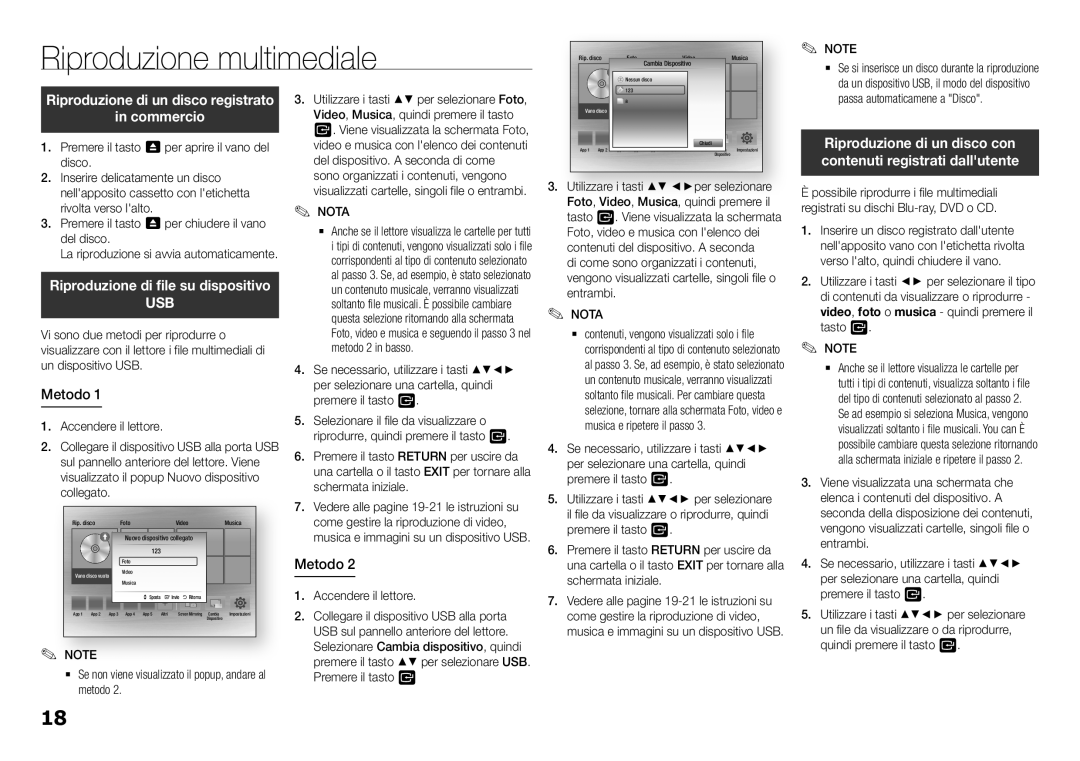 Samsung BD-H5900/ZF manual Riproduzione multimediale, Commercio, Metodo, Nota 