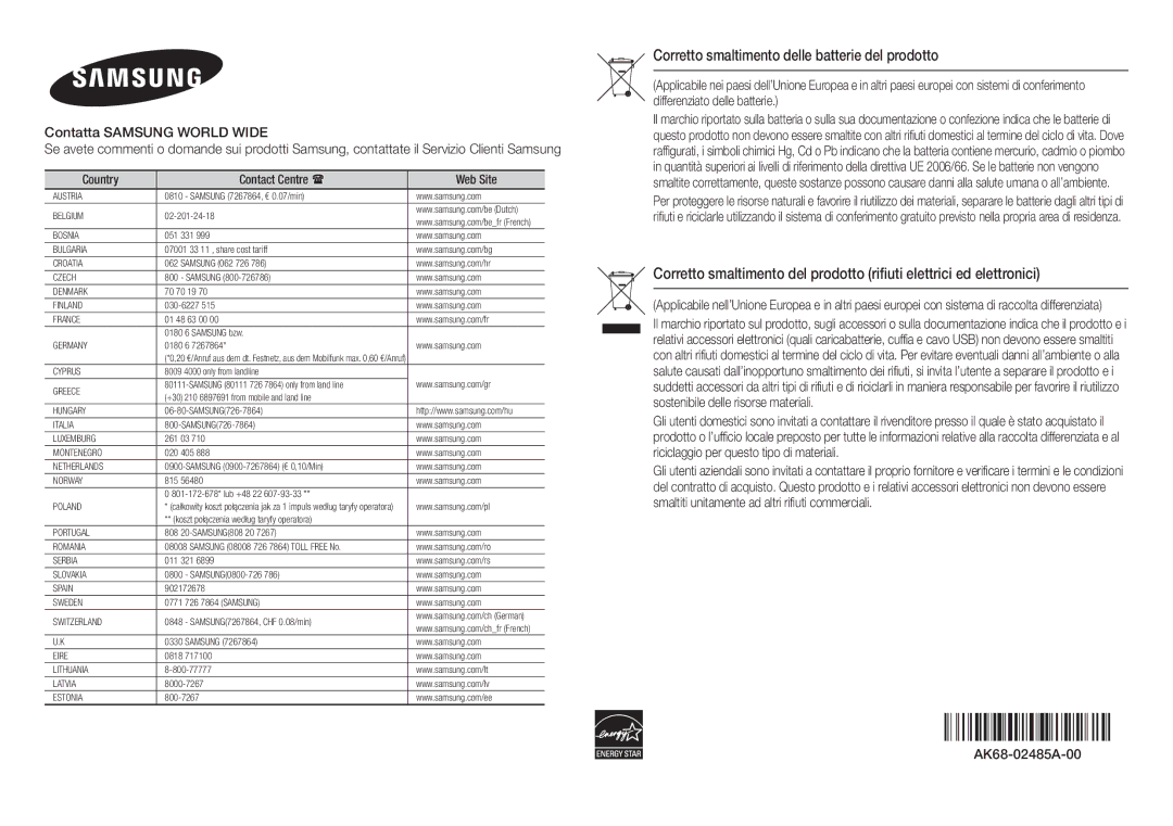 Samsung BD-H5900/ZF manual Corretto smaltimento delle batterie del prodotto, Poland 