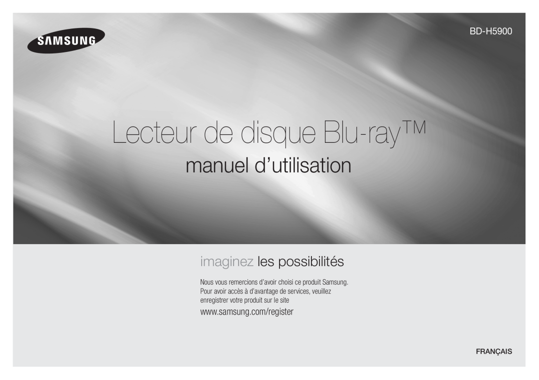 Samsung BD-H5900/ZF manual Lecteur de disque Blu-ray, manuel d’utilisation, imaginez les possibilités, Français 
