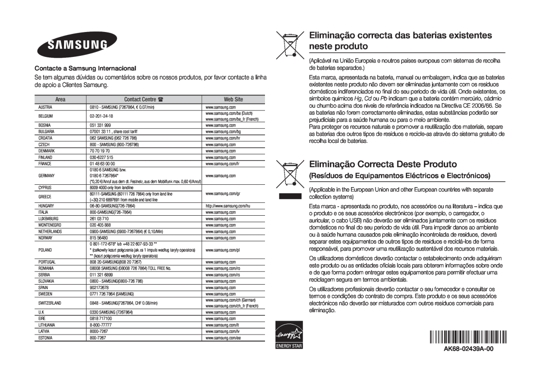 Samsung BD-H5900/ZF manual Eliminação correcta das baterias existentes neste produto 