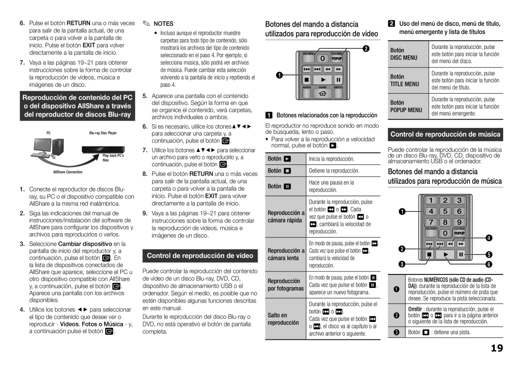 Samsung BD-H5900/ZF manual Control de reproducción de música, Control de reproducción de vídeo 