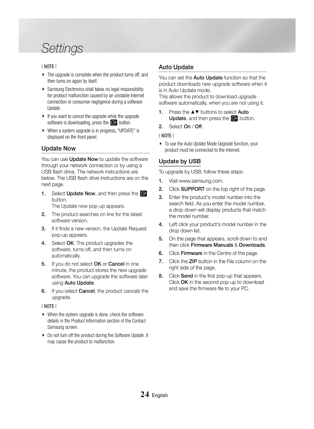 Samsung BD-H6500/XN, BD-H6500/EN, BD-H6500/ZF, BD-H6500/XU, BD-H6500/XE manual Update Now, Update by USB 