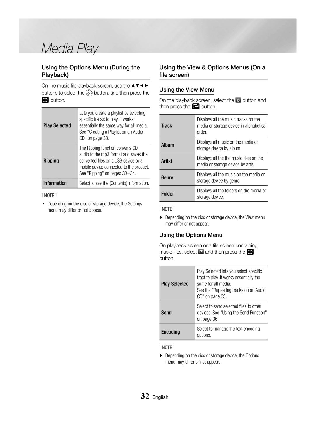 Samsung BD-H6500/XU manual Using the Options Menu During the Playback, Using the View & Options Menus On a file screen 