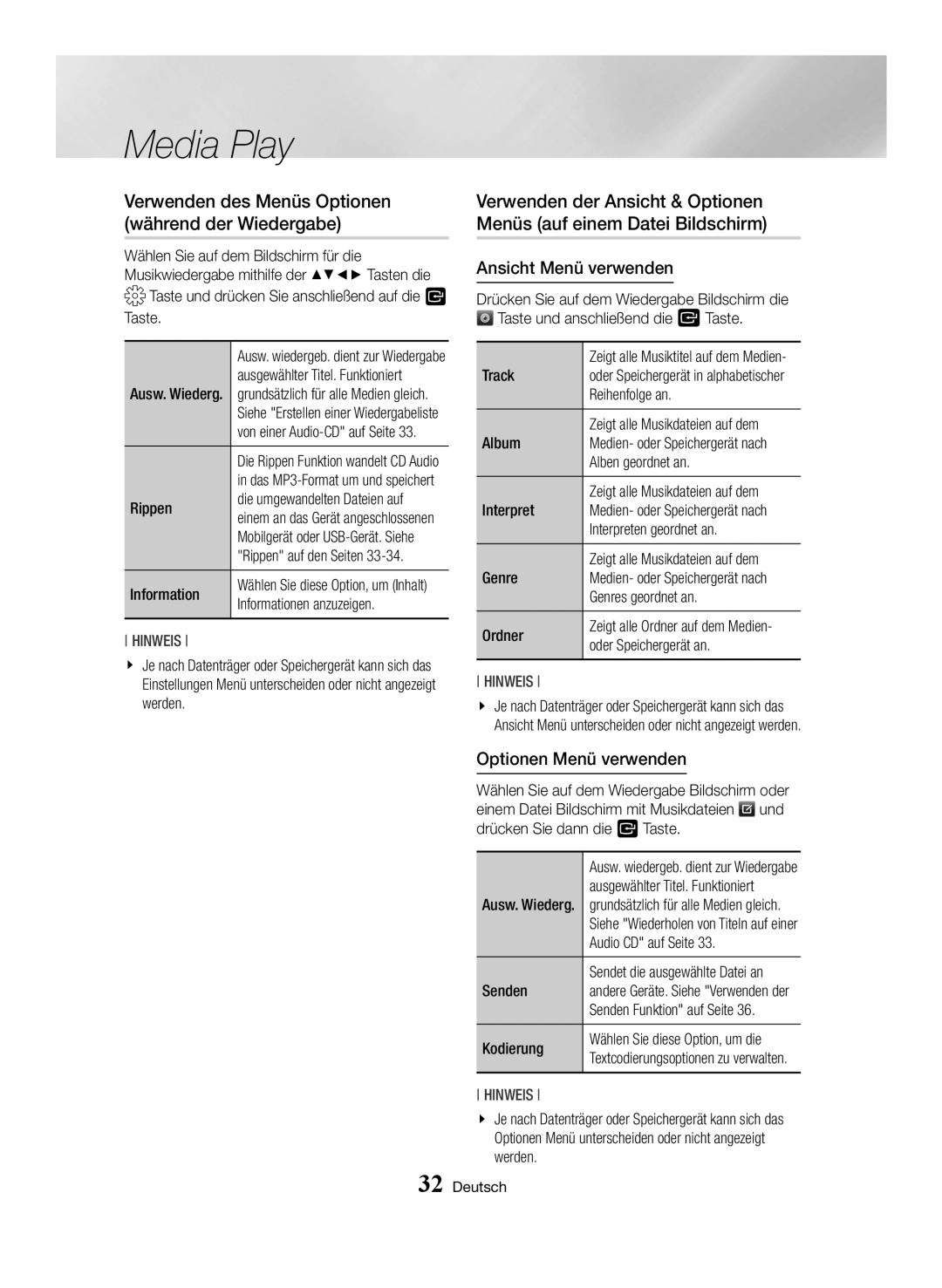 Samsung BD-H6500/XN, BD-H6500/EN, BD-H6500/ZF, BD-H6500/XU, BD-H6500/XE Verwenden des Menüs Optionen während der Wiedergabe 