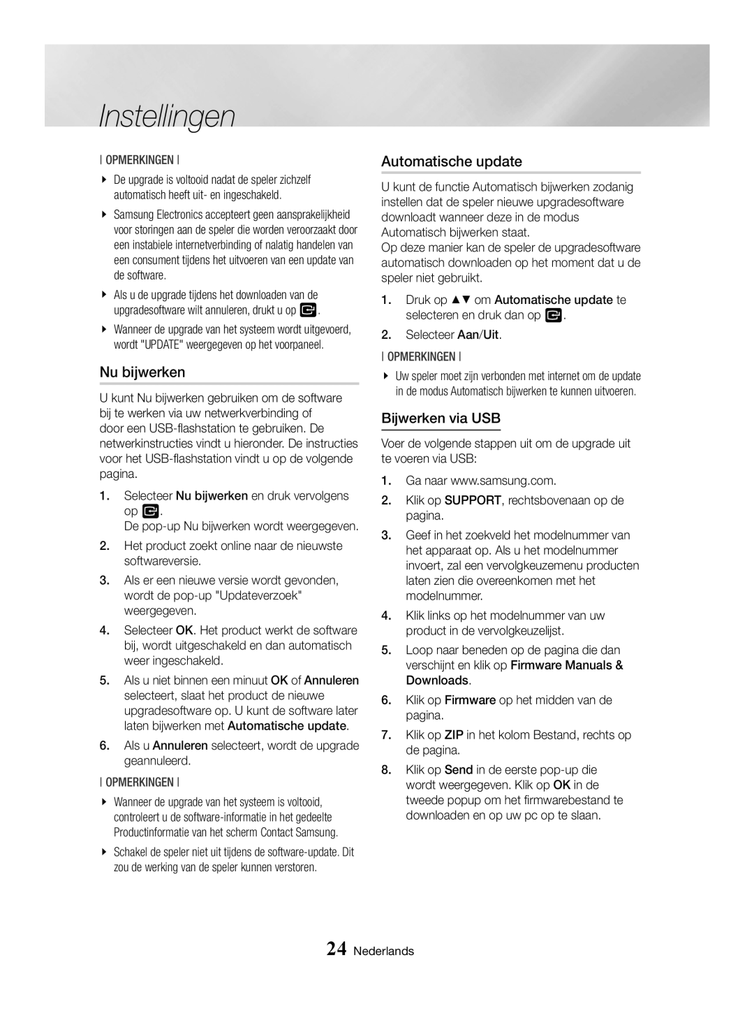 Samsung BD-H6500/EN, BD-H6500/ZF, BD-H6500/XU, BD-H6500/XE, BD-H6500/XN manual Nu bijwerken, Bijwerken via USB 