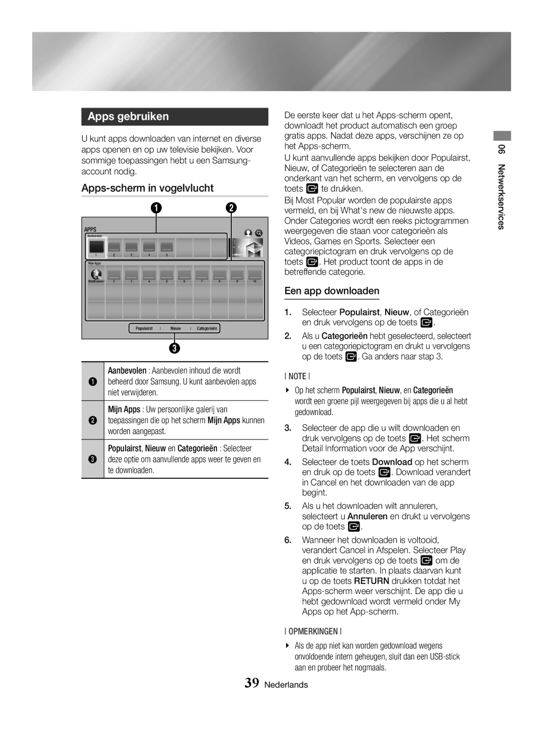 Samsung BD-H6500/EN, BD-H6500/ZF, BD-H6500/XU, BD-H6500/XE Apps gebruiken, Apps-scherm in vogelvlucht, Een app downloaden 