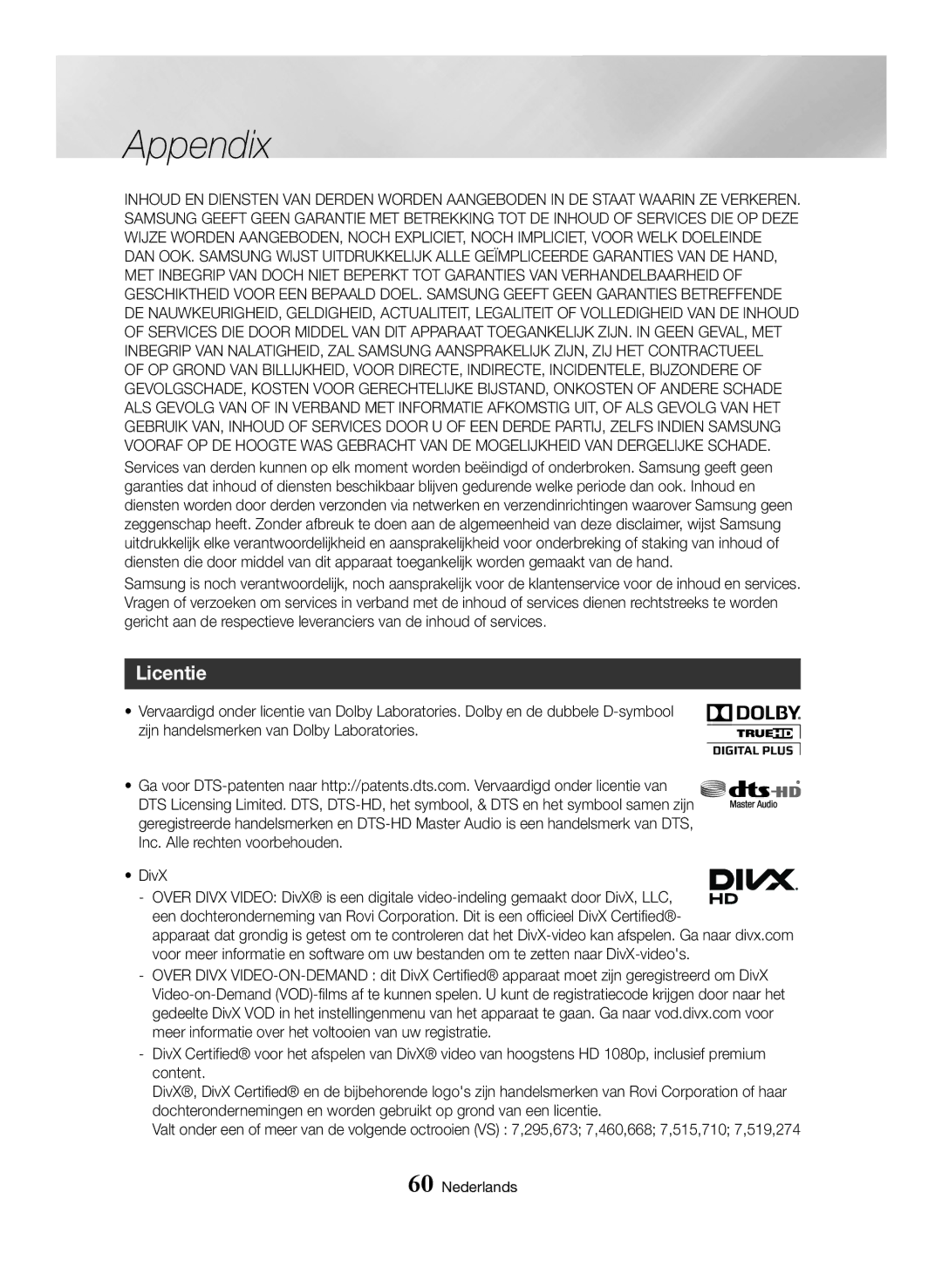 Samsung BD-H6500/ZF, BD-H6500/EN, BD-H6500/XU, BD-H6500/XE, BD-H6500/XN manual Licentie 