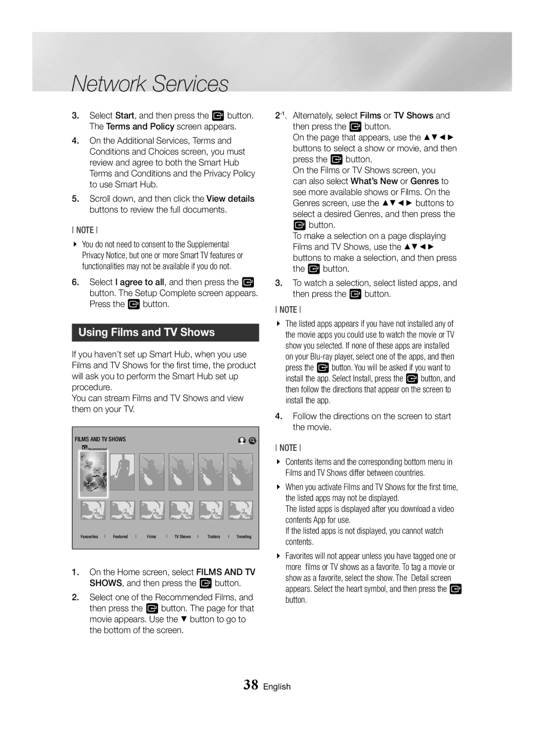 Samsung BD-H6500/XE, BD-H6500/EN manual Using Films and TV Shows, Follow the directions on the screen to start the movie 