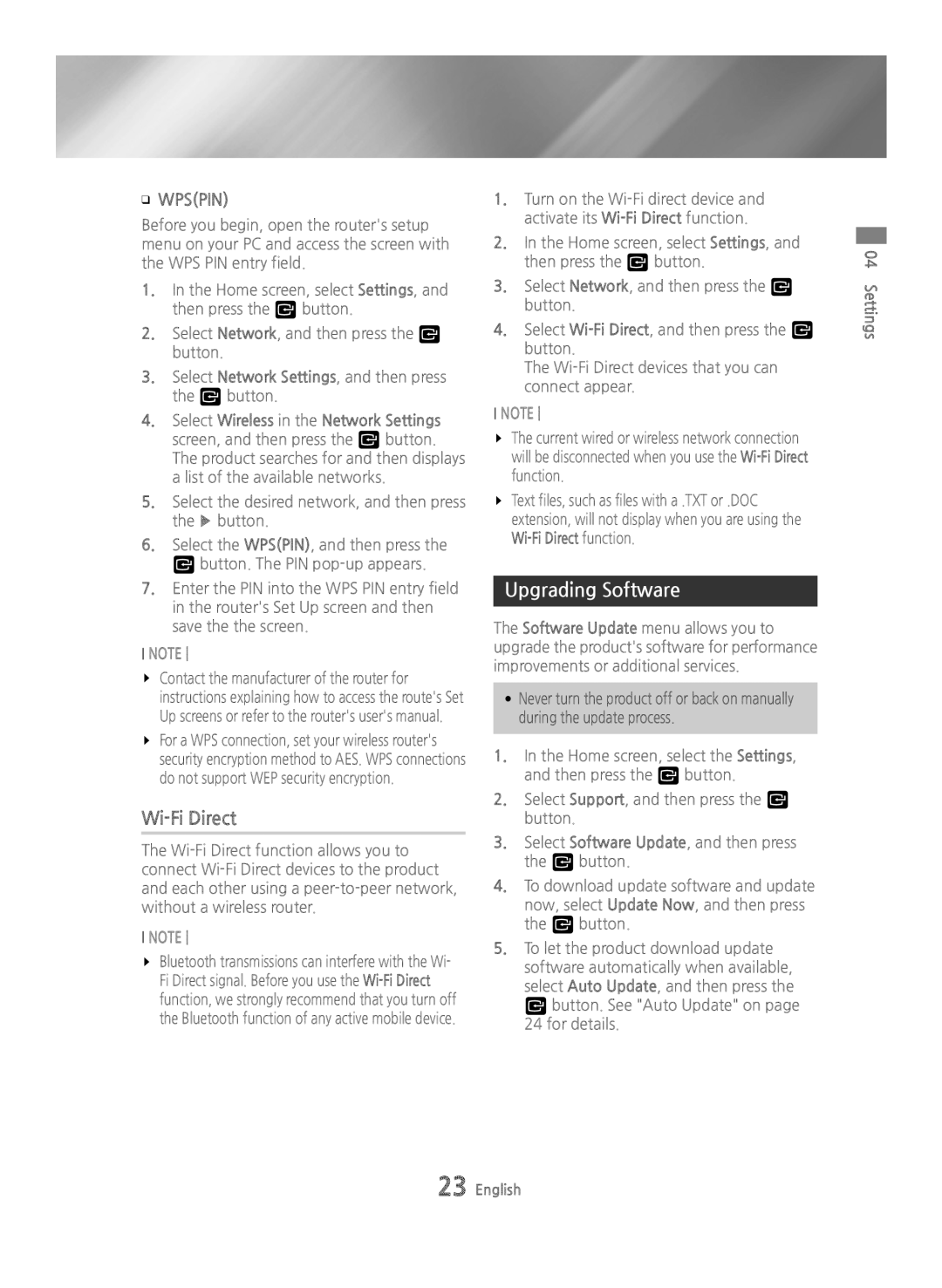 Samsung BD-H6500/XE, BD-H6500/EN, BD-H6500/ZF, BD-H6500/XU, BD-H6500/XN manual Wi-Fi Direct, Upgrading Software, ĞĞ Wpspin 