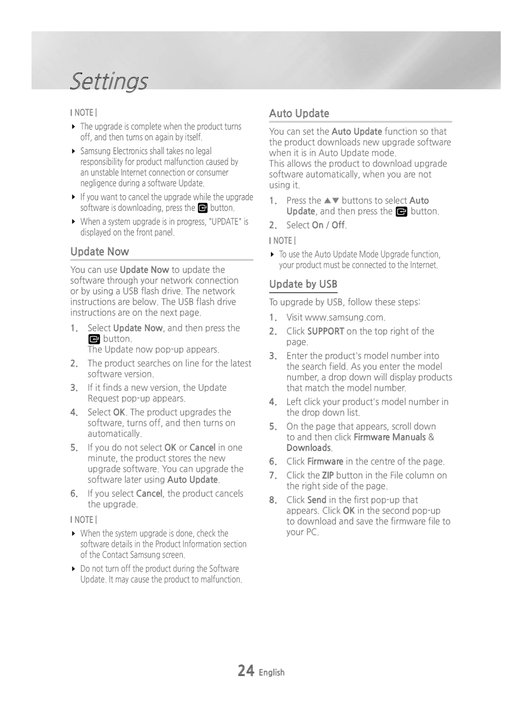 Samsung BD-H6500/XN, BD-H6500/EN, BD-H6500/ZF, BD-H6500/XU, BD-H6500/XE manual Update Now, Update by USB 