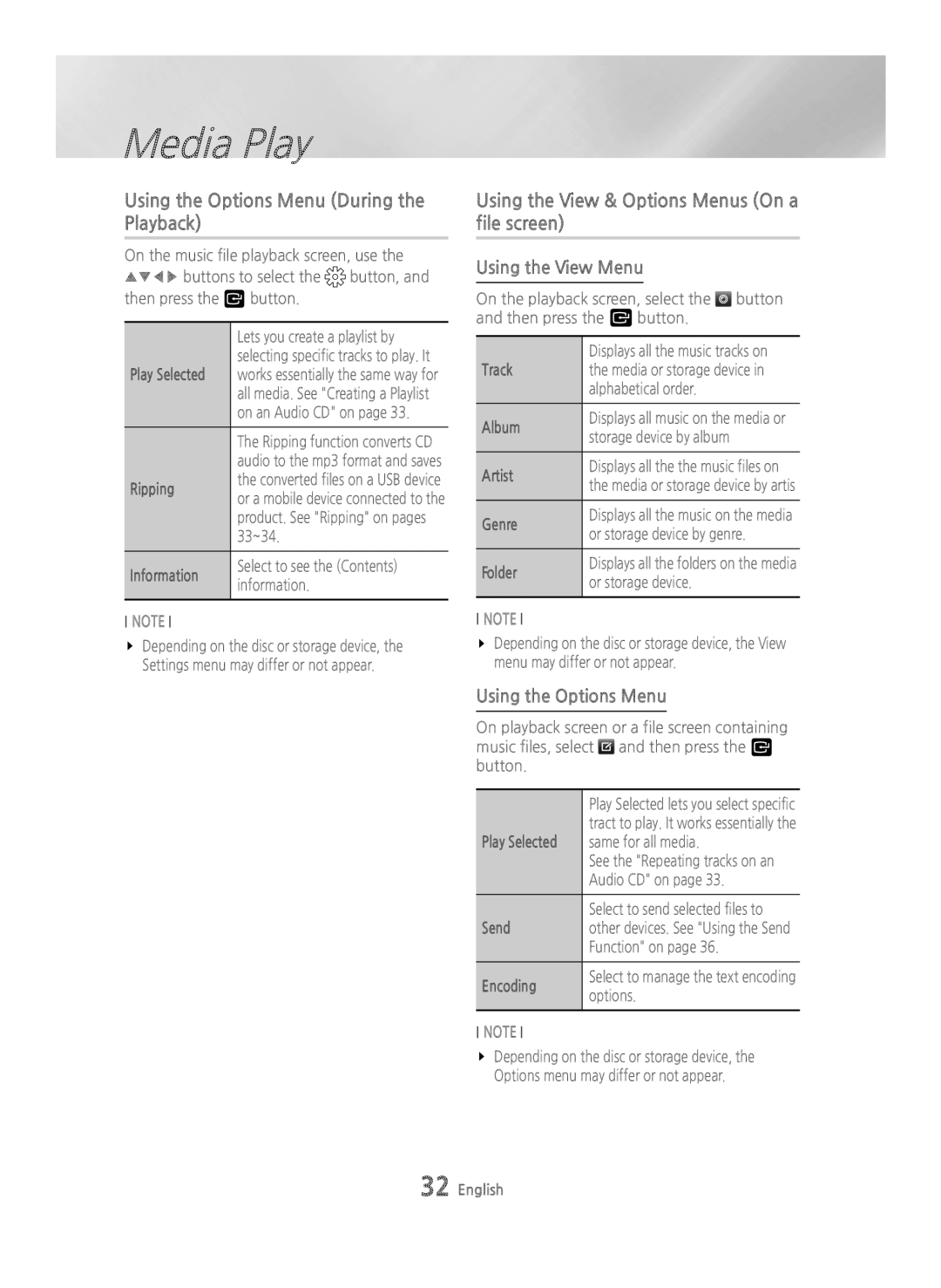 Samsung BD-H6500/XU manual Using the Options Menu During the Playback, Using the View & Options Menus On a file screen 