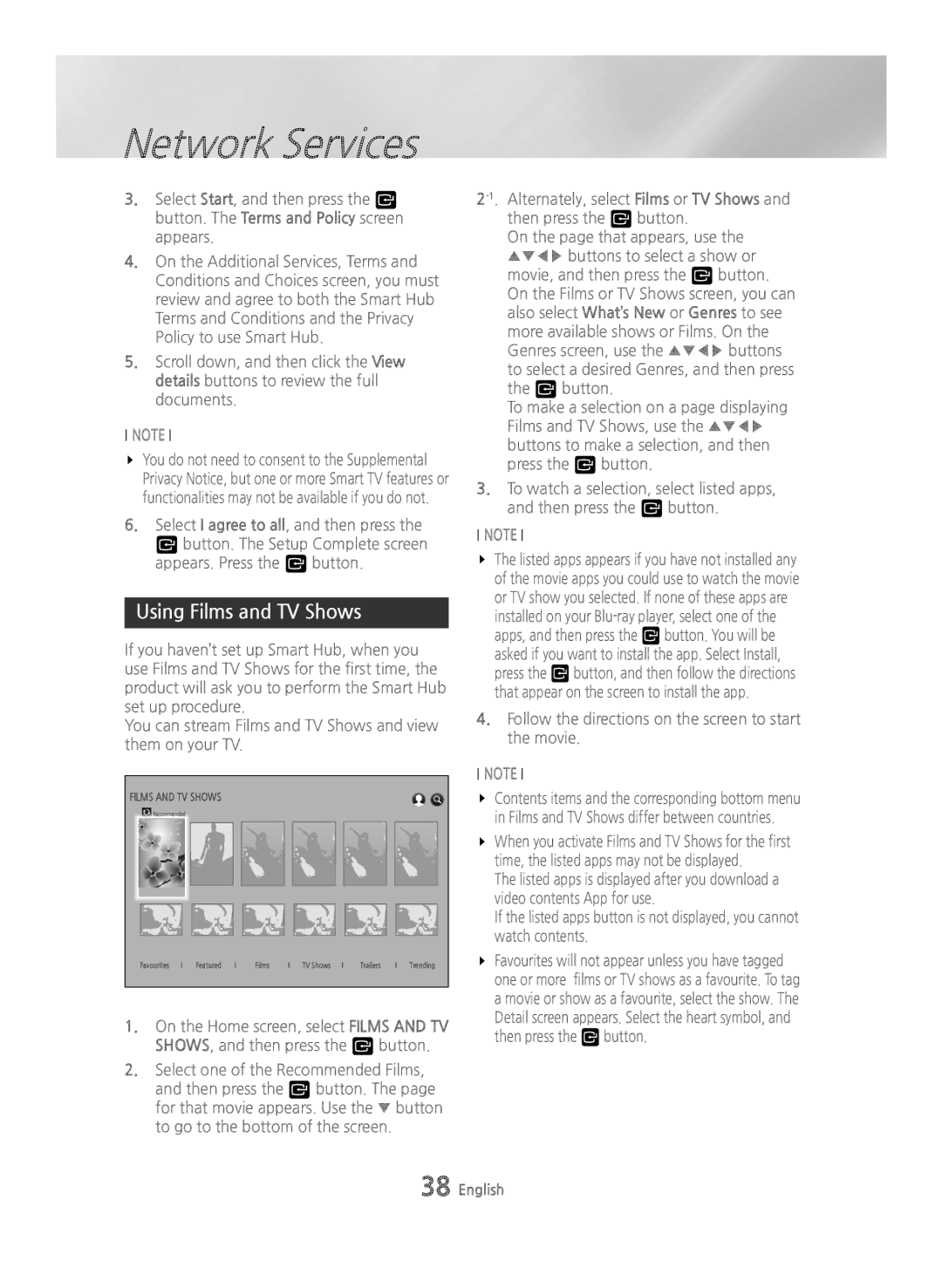 Samsung BD-H6500/XE, BD-H6500/EN manual Using Films and TV Shows, Follow the directions on the screen to start the movie 