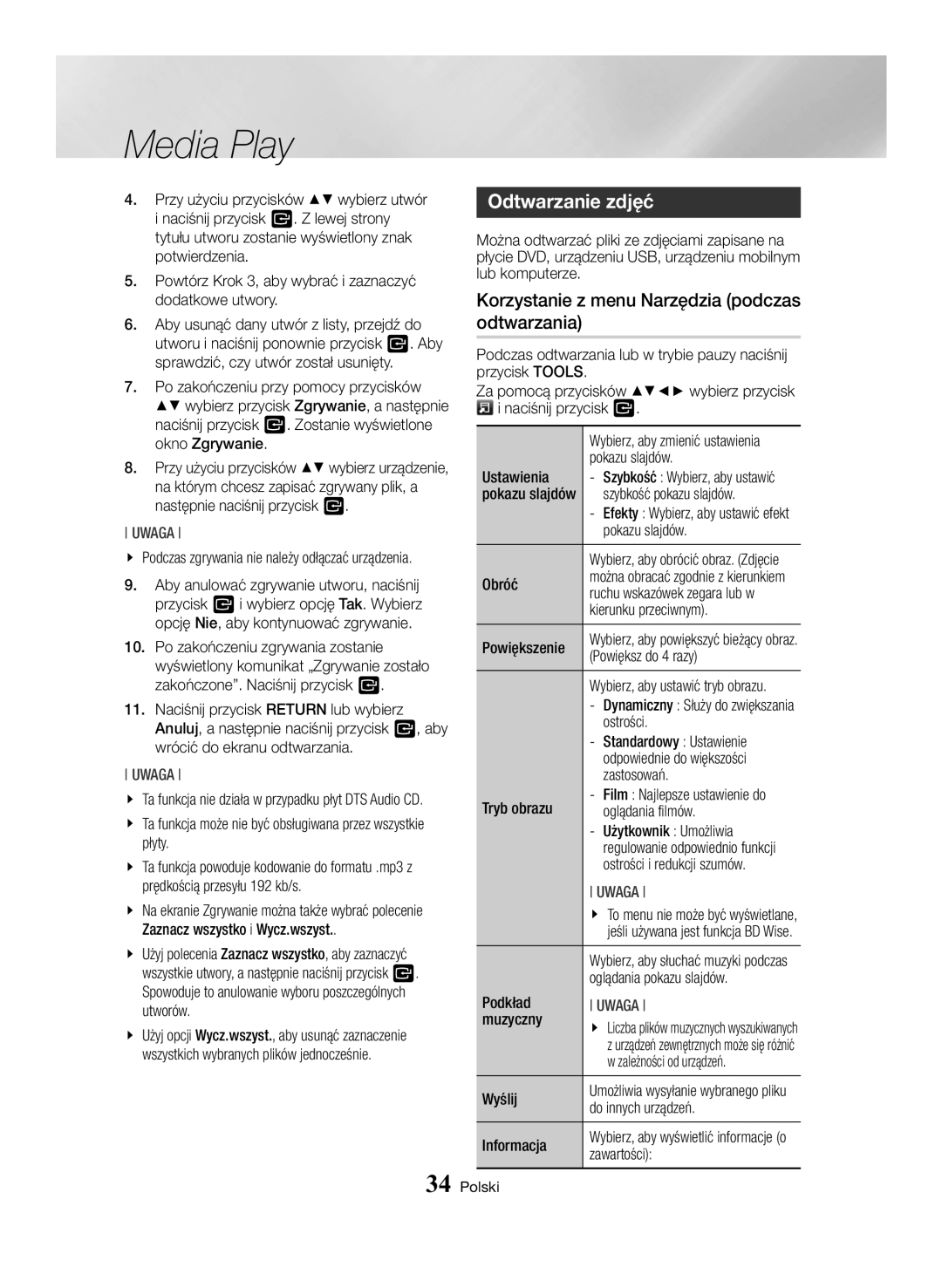 Samsung BD-H6500/EN manual Odtwarzanie zdjęć, Korzystanie z menu Narzędzia podczas 