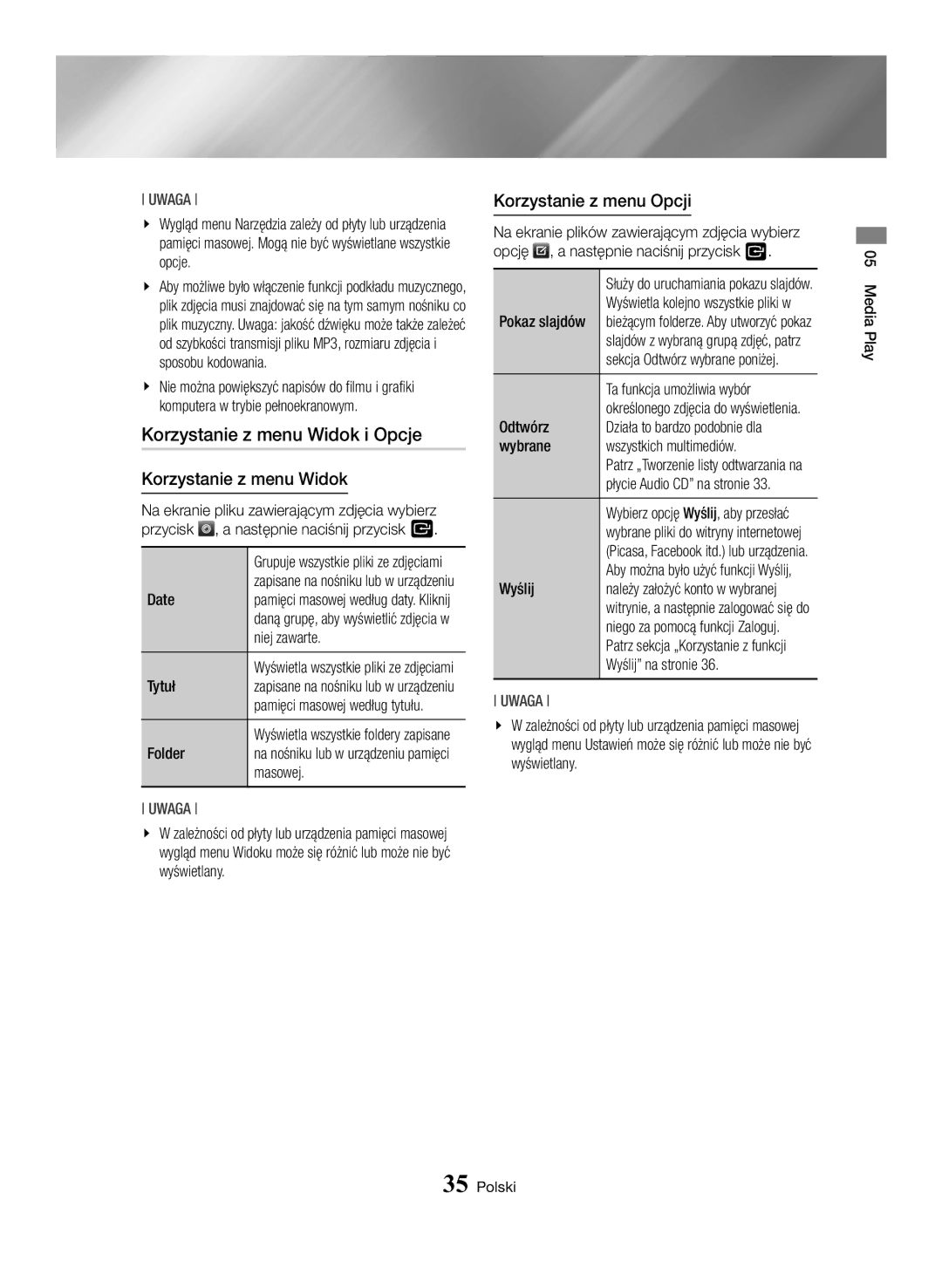 Samsung BD-H6500/EN manual Niej zawarte, Ta funkcja umożliwia wybór, Działa to bardzo podobnie dla, Wyślij na stronie 