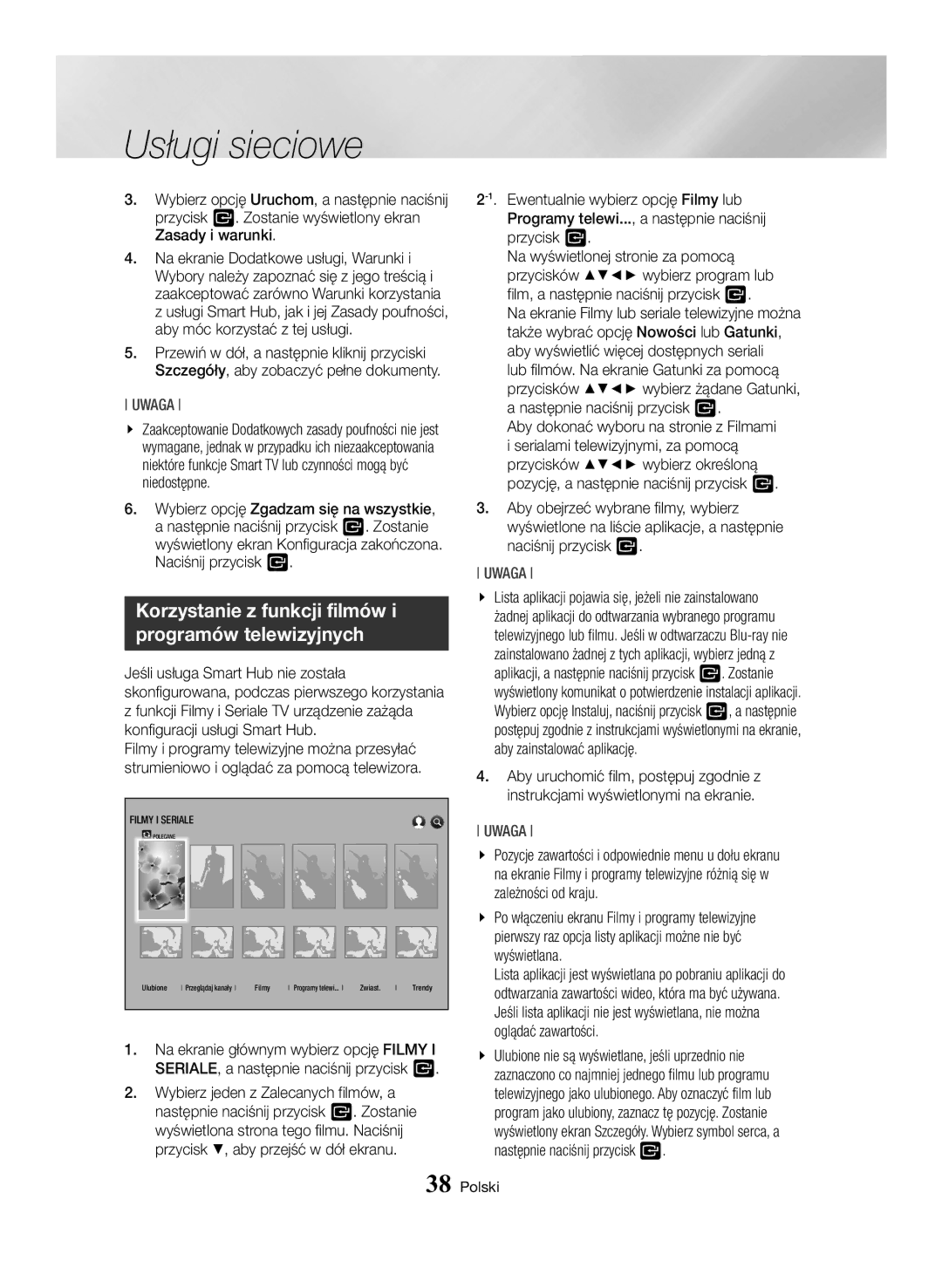 Samsung BD-H6500/EN manual Korzystanie z funkcji filmów i programów telewizyjnych 