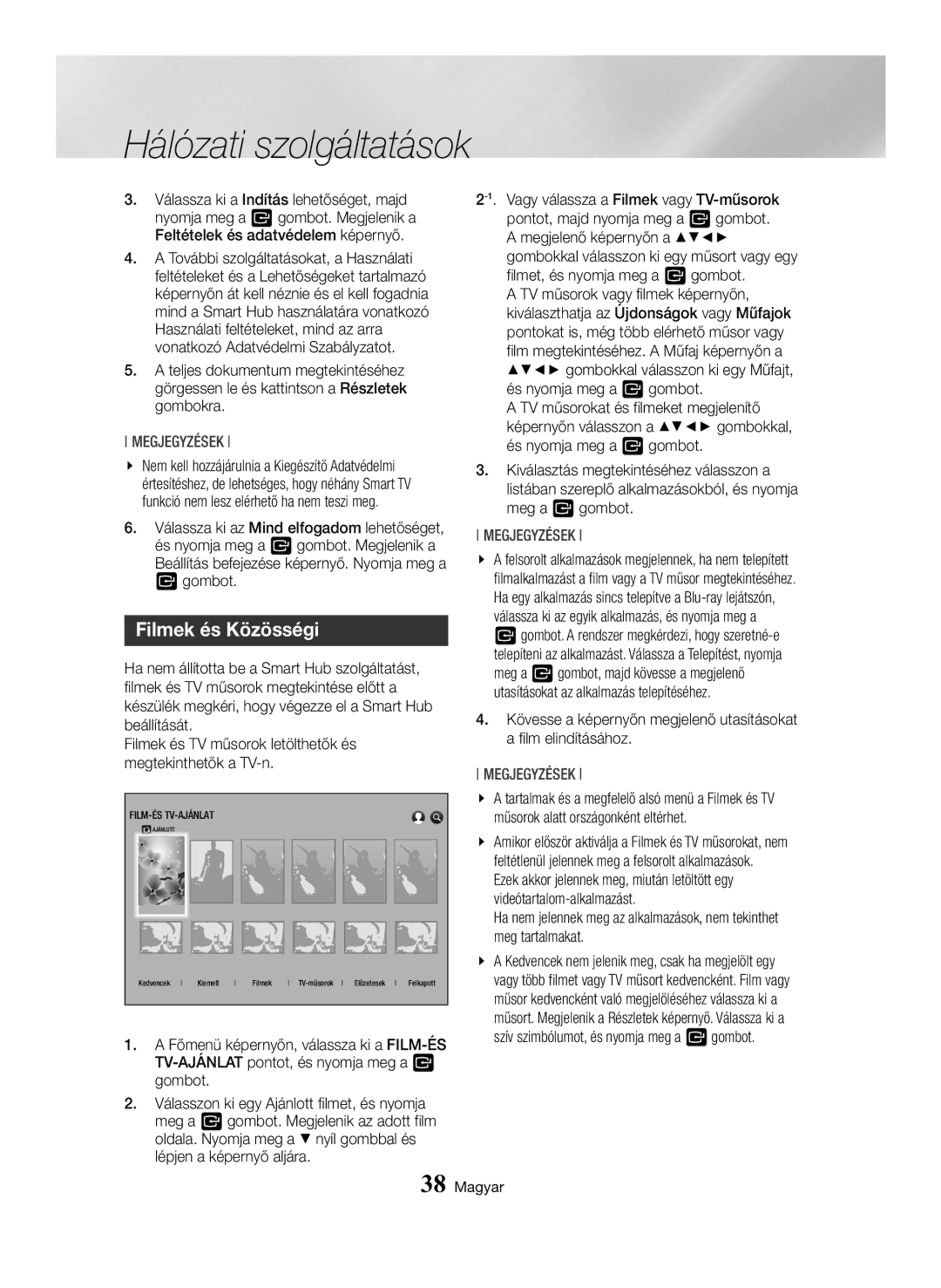 Samsung BD-H6500/EN manual Hálózati szolgáltatások, Filmek és Közösségi 