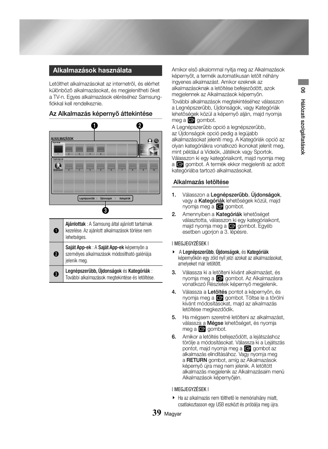 Samsung BD-H6500/EN manual Az Alkalmazás képernyő áttekintése, Alkalmazás letöltése 