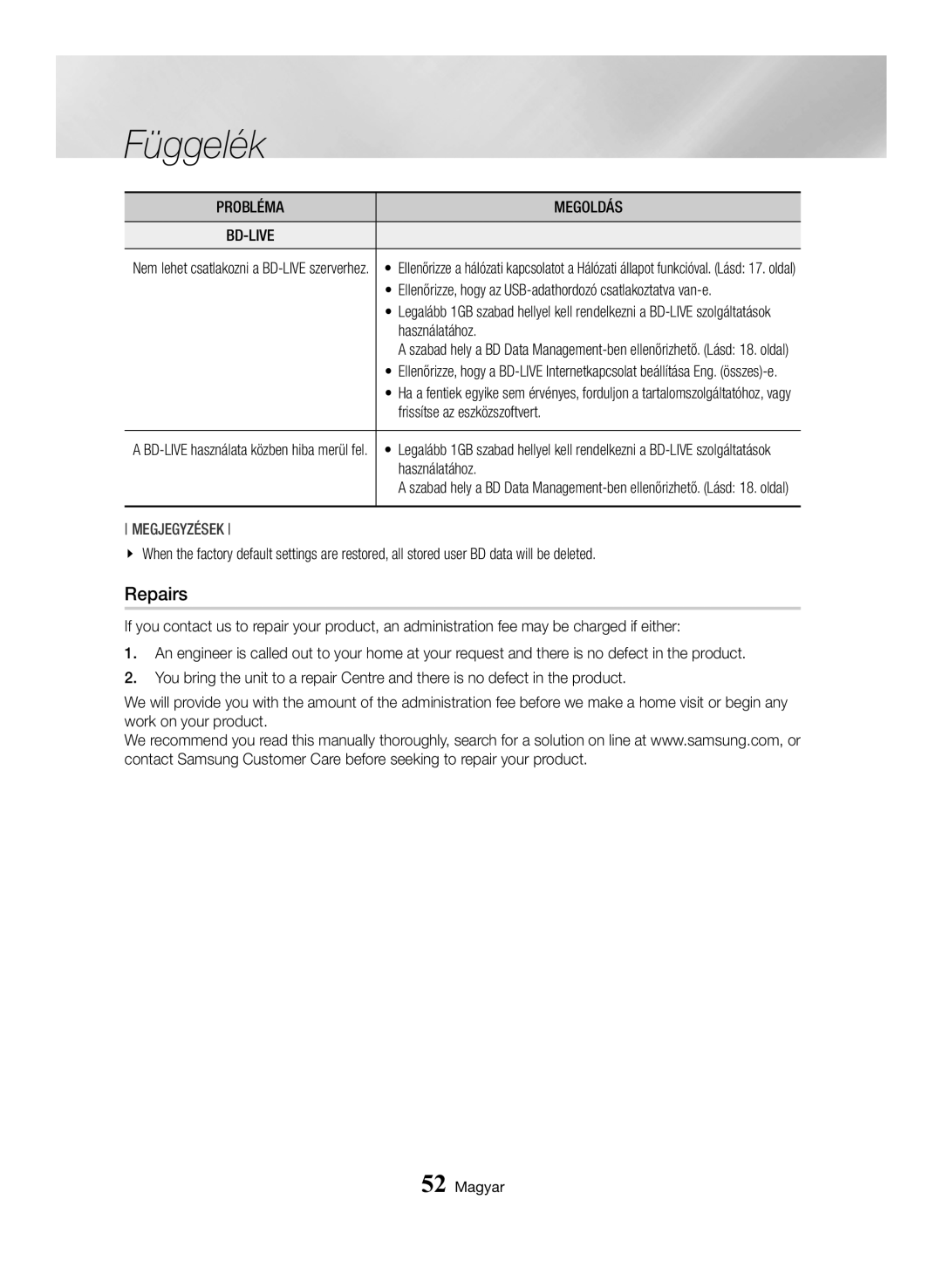 Samsung BD-H6500/EN manual Repairs, Használatához, Frissítse az eszközszoftvert 