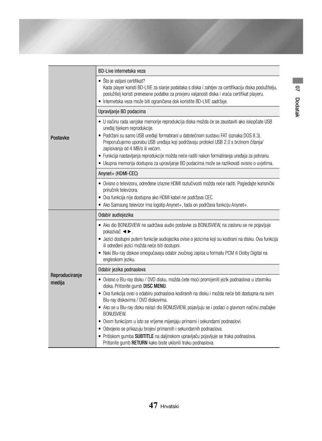 Samsung BD-H6500/EN manual BD-Live internetska veza Što je valjani certifikat?, Uređaj tijekom reprodukcije, Medija 