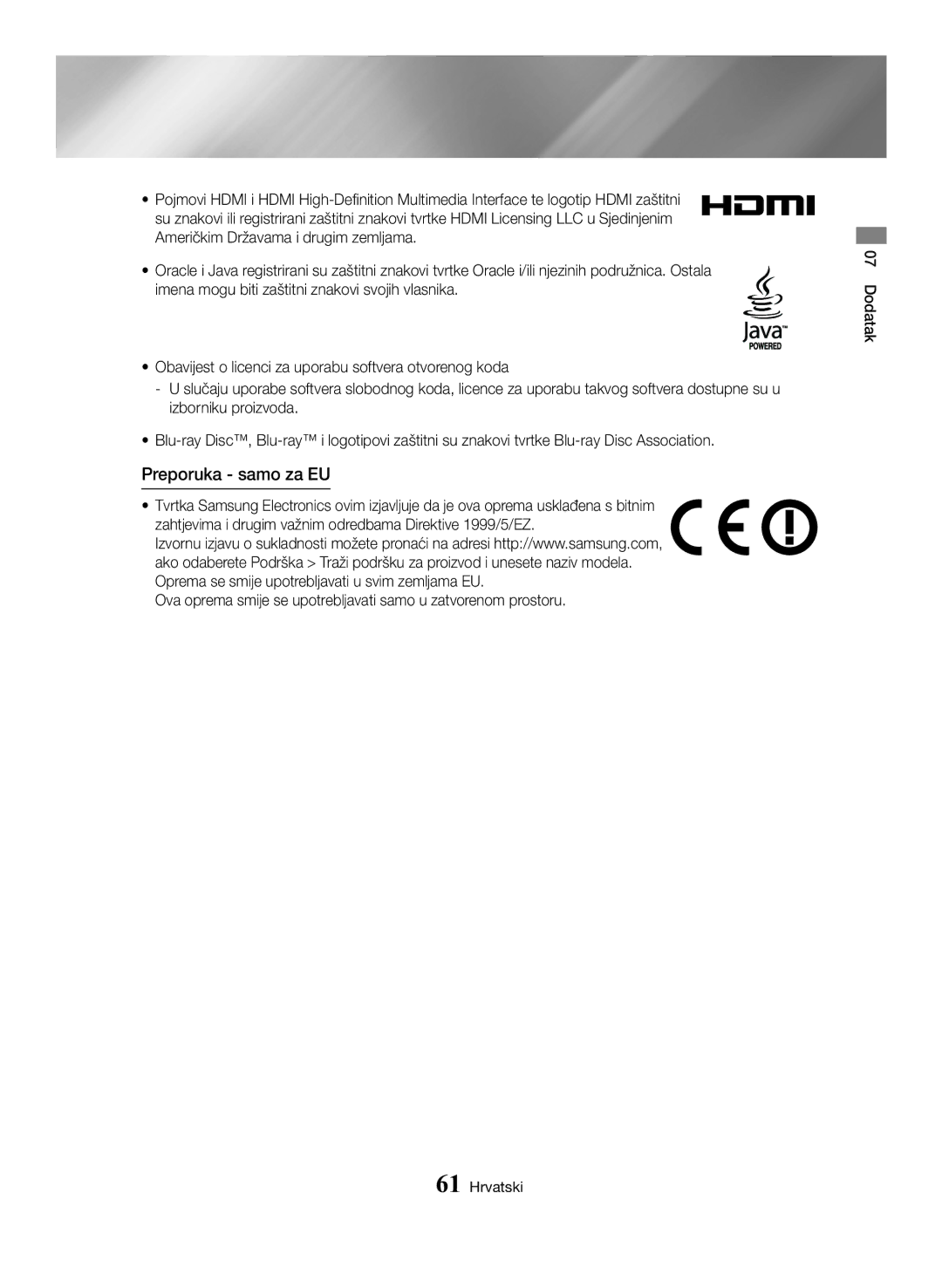 Samsung BD-H6500/EN manual Preporuka samo za EU 