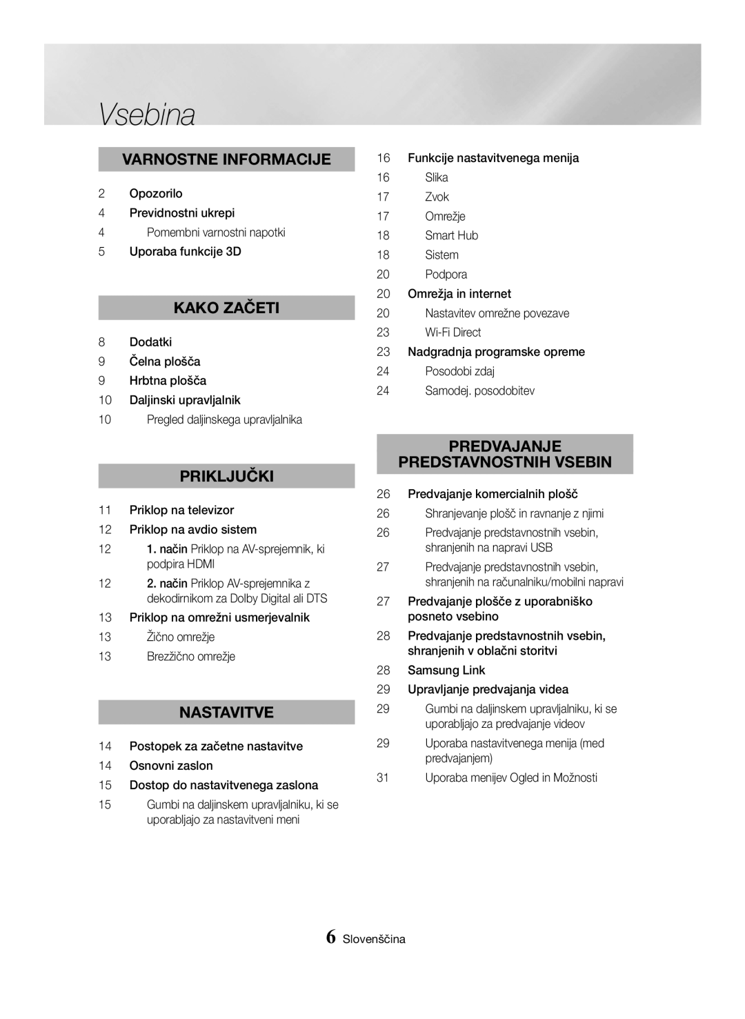 Samsung BD-H6500/EN manual Vsebina, Kako začeti 