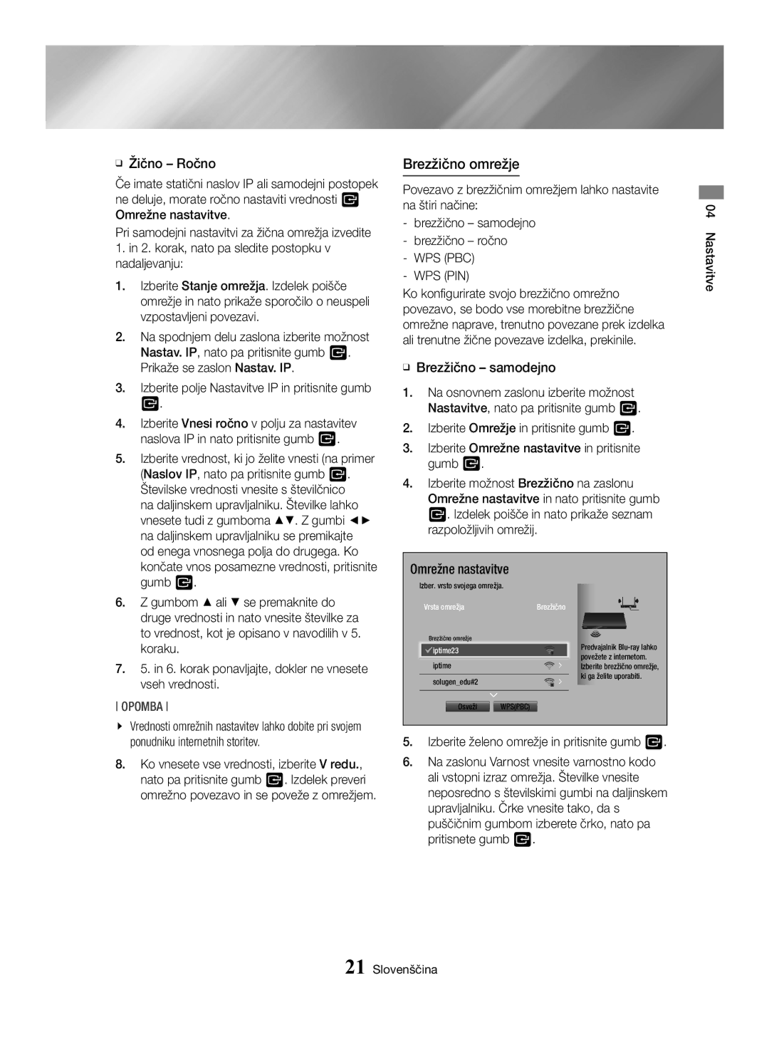 Samsung BD-H6500/EN manual Brezžično omrežje 