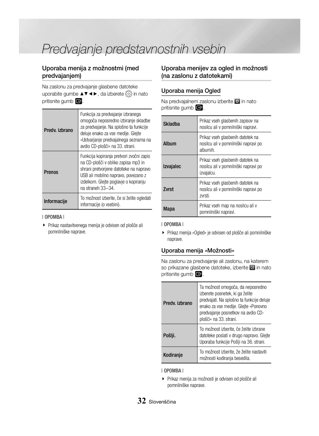 Samsung BD-H6500/EN manual Uporaba menija z možnostmi med predvajanjem, Uporaba menija »Možnosti« 