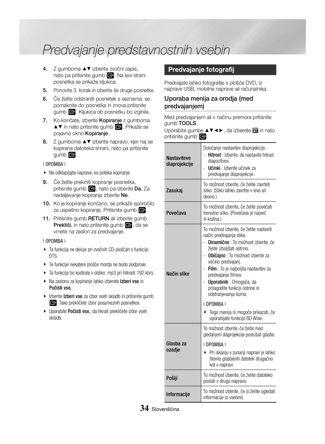 Samsung BD-H6500/EN manual Predvajanje fotografij, Uporaba menija za orodja med, Predvajanjem, Dts 