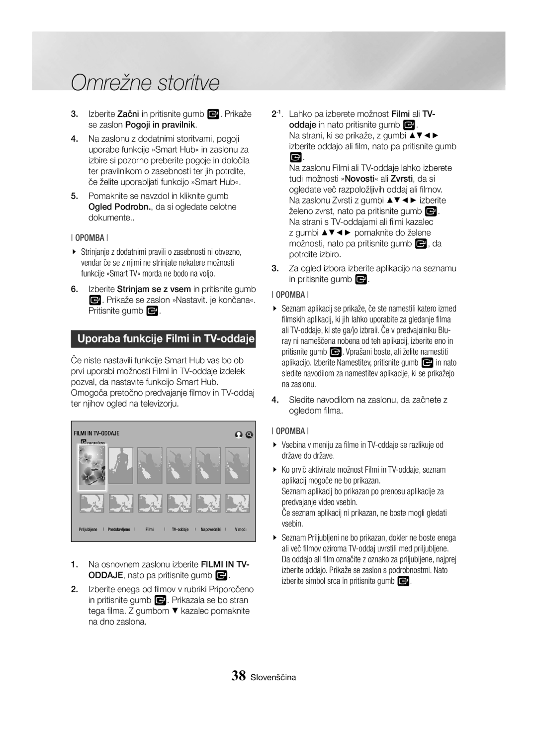 Samsung BD-H6500/EN manual Uporaba funkcije Filmi in TV-oddaje, Sledite navodilom na zaslonu, da začnete z ogledom filma 