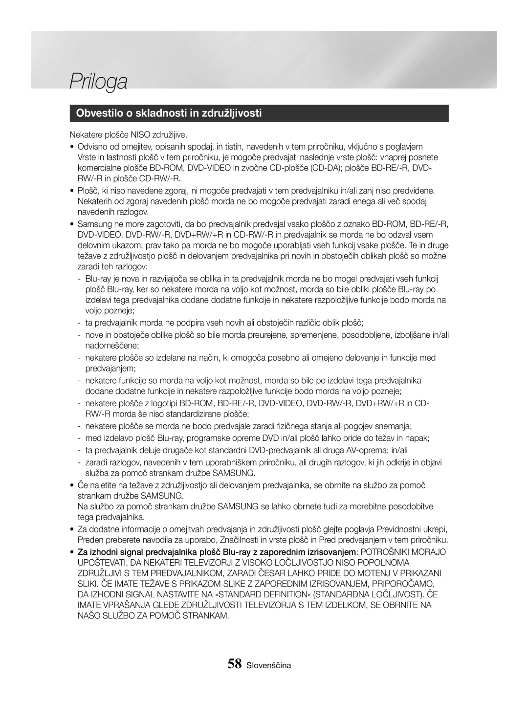 Samsung BD-H6500/EN manual Obvestilo o skladnosti in združljivosti 