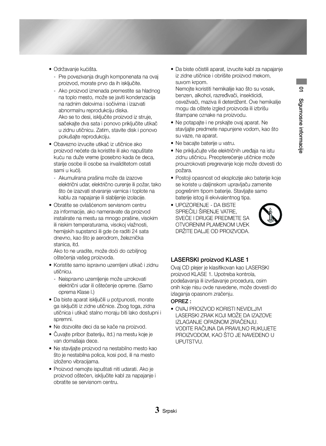 Samsung BD-H6500/EN manual Laserski proizvod Klase, Održavanje kućišta 