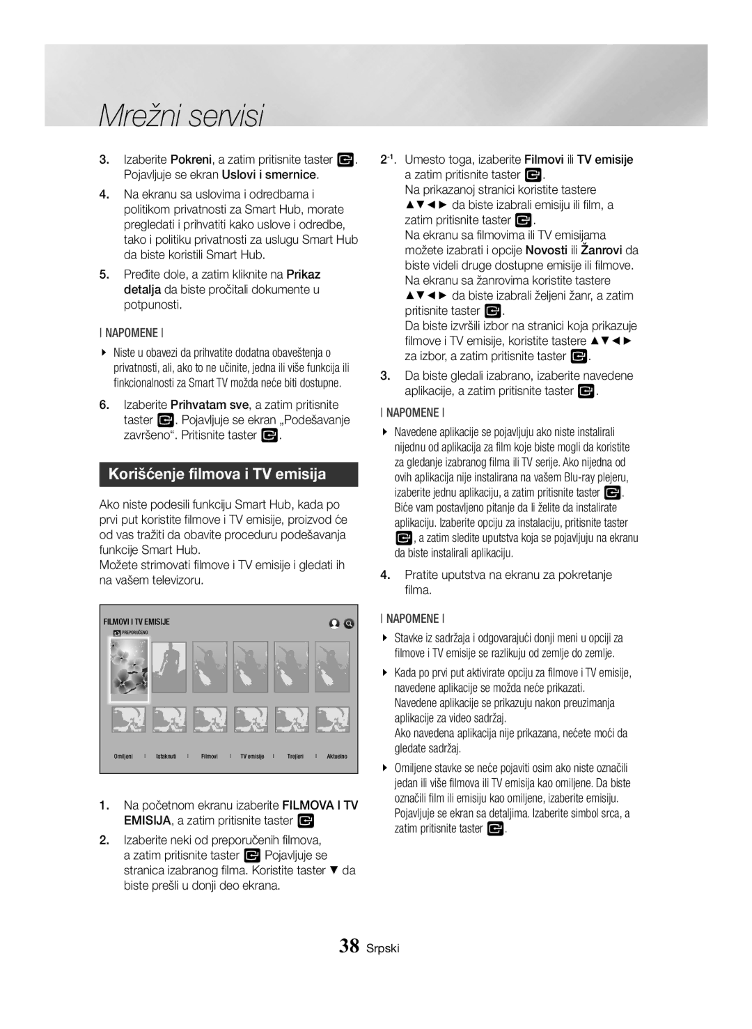 Samsung BD-H6500/EN manual Korišćenje filmova i TV emisija, Pratite uputstva na ekranu za pokretanje filma 