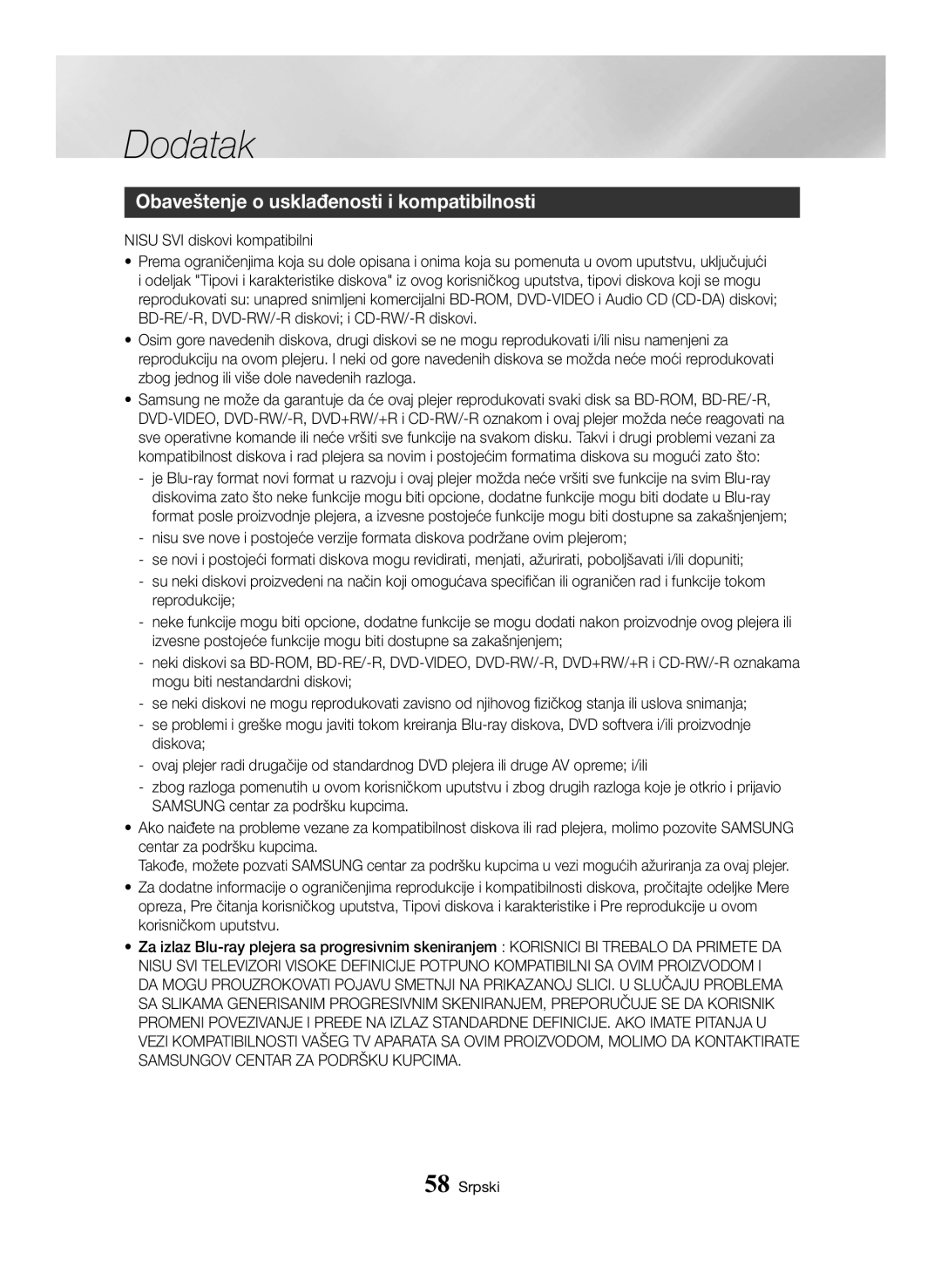 Samsung BD-H6500/EN manual Obaveštenje o usklađenosti i kompatibilnosti 