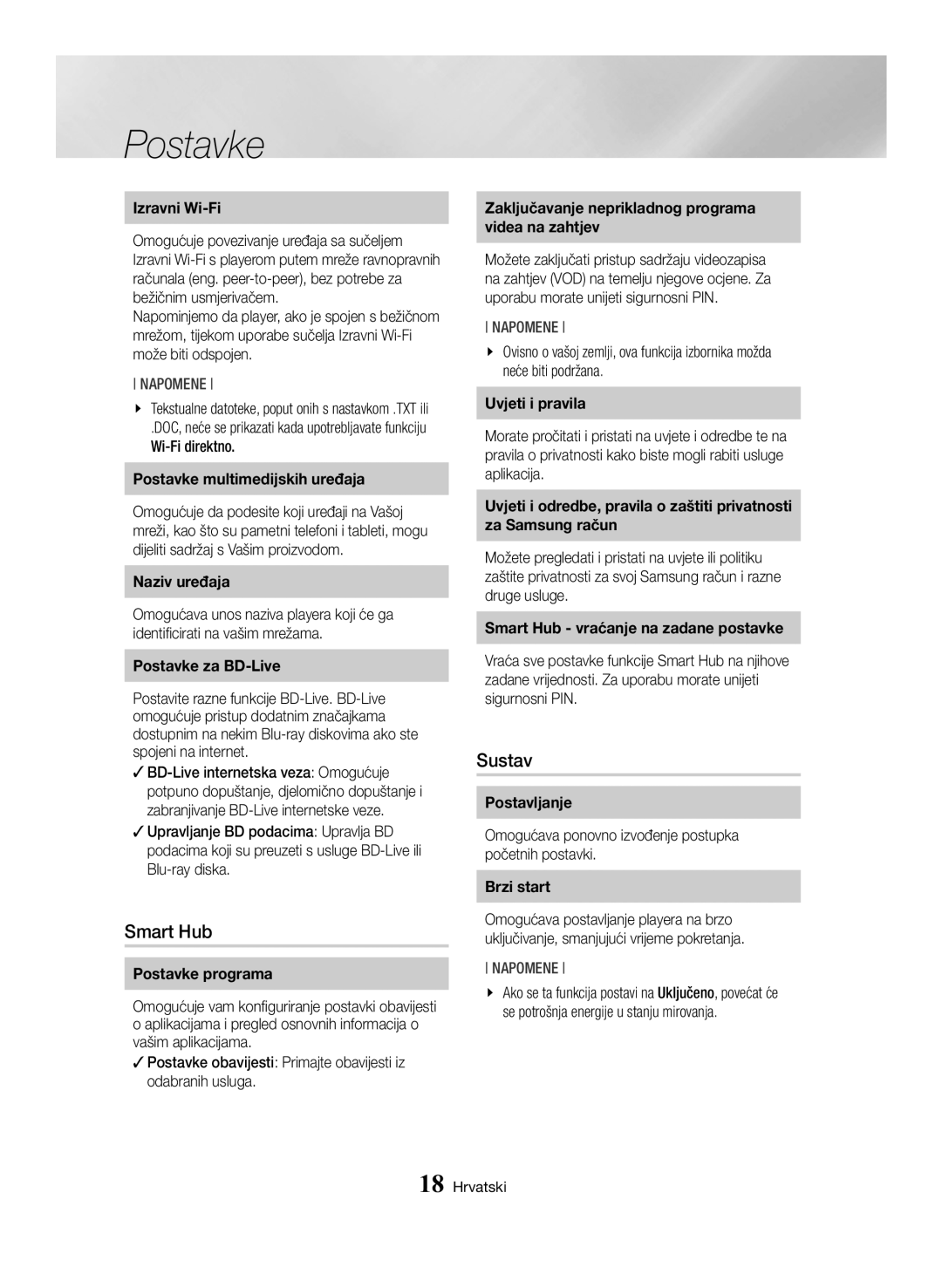 Samsung BD-H6500/EN manual Sustav 