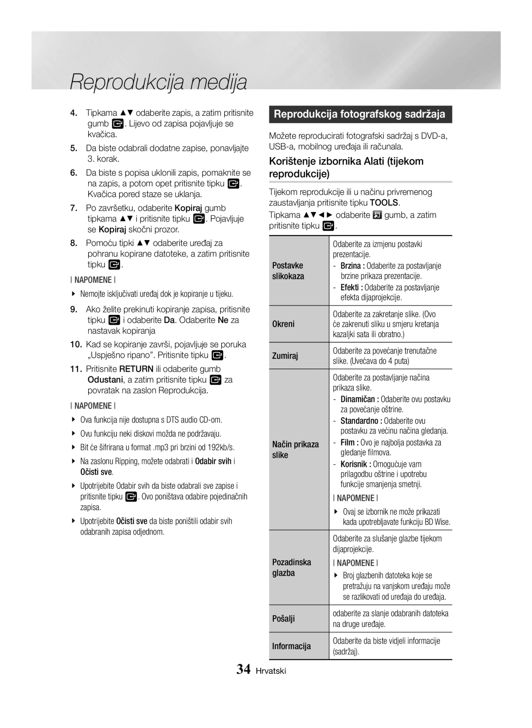 Samsung BD-H6500/EN manual Reprodukcija medija, Korištenje izbornika Alati tijekom, Reprodukcije 