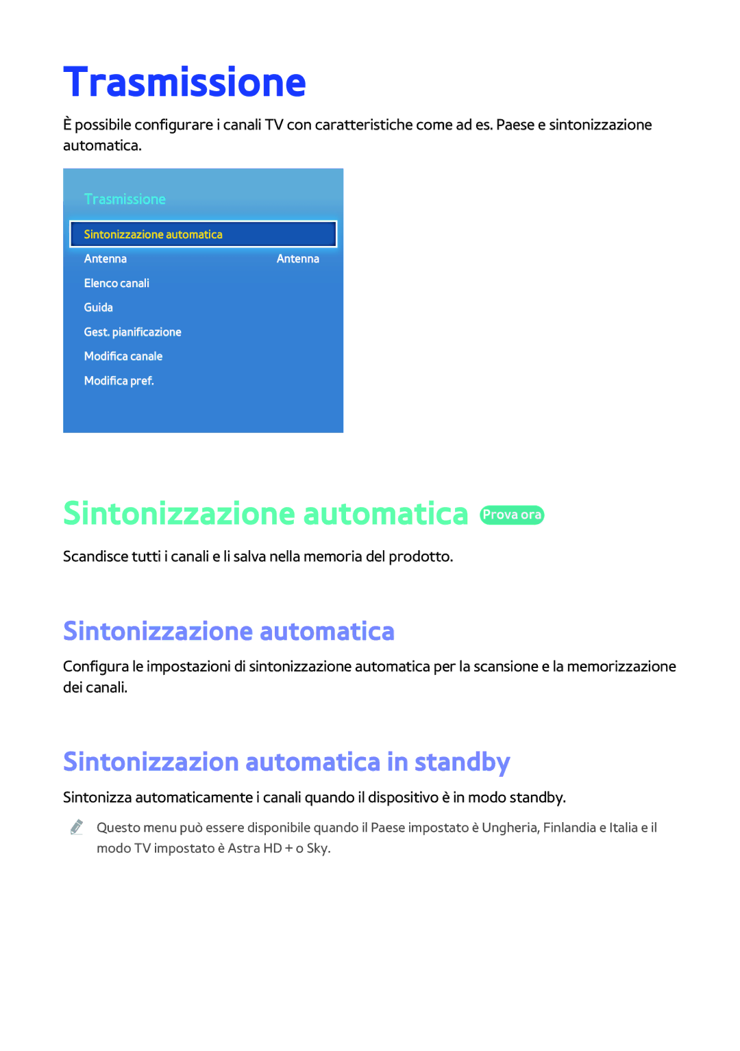 Samsung BD-H8509S/ZG, BD-H8500/EN Trasmissione, Sintonizzazione automatica Prova ora, Sintonizzazion automatica in standby 