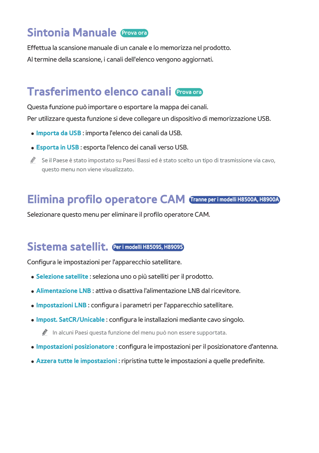 Samsung BD-H8509S/ZG, BD-H8500/EN, BD-H8500/ZF manual Sintonia Manuale Prova ora, Trasferimento elenco canali Prova ora 