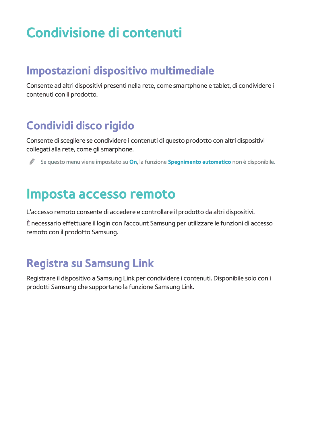 Samsung BD-H8509S/ZG, BD-H8500/EN Condivisione di contenuti, Imposta accesso remoto, Impostazioni dispositivo multimediale 