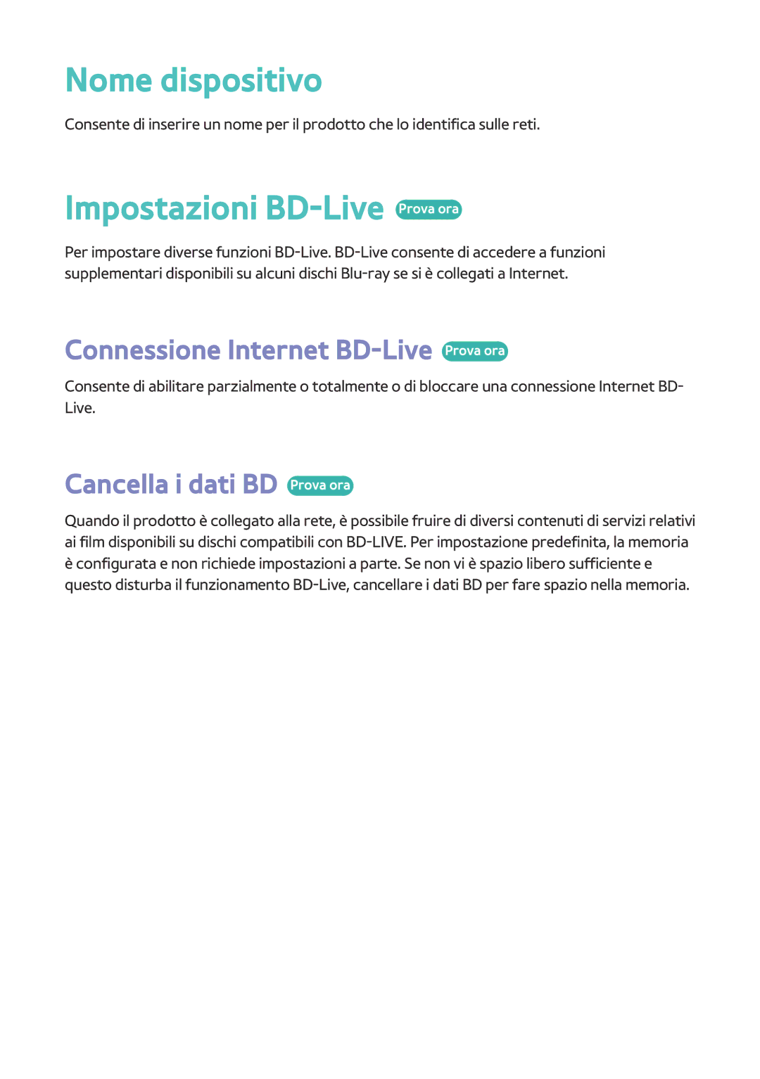 Samsung BD-H8500/ZF, BD-H8500/EN Nome dispositivo, Impostazioni BD-Live Prova ora, Connessione Internet BD-Live Prova ora 