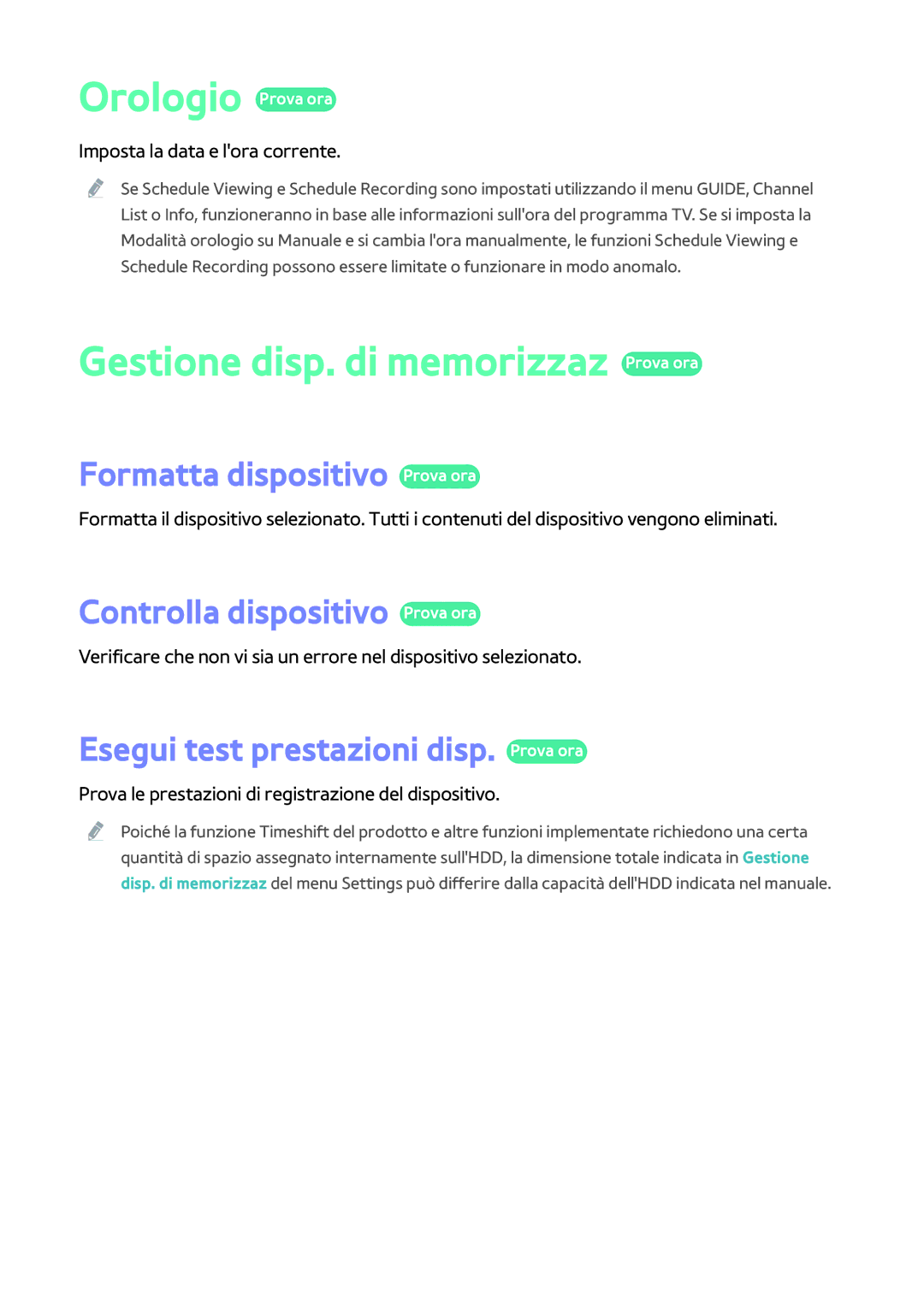 Samsung BD-H8509S/ZG manual Orologio Prova ora, Gestione disp. di memorizzaz Prova ora, Formatta dispositivo Prova ora 