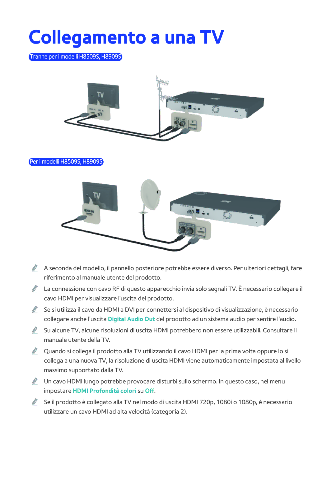 Samsung BD-H8500/EN, BD-H8509S/ZG, BD-H8500/ZF manual Collegamento a una TV 