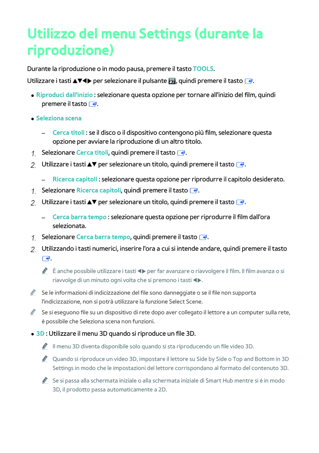 Samsung BD-H8500/EN, BD-H8509S/ZG, BD-H8500/ZF manual Utilizzo del menu Settings durante la riproduzione 