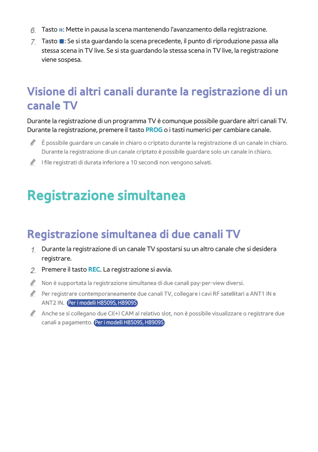 Samsung BD-H8500/EN, BD-H8509S/ZG, BD-H8500/ZF manual Registrazione simultanea di due canali TV 