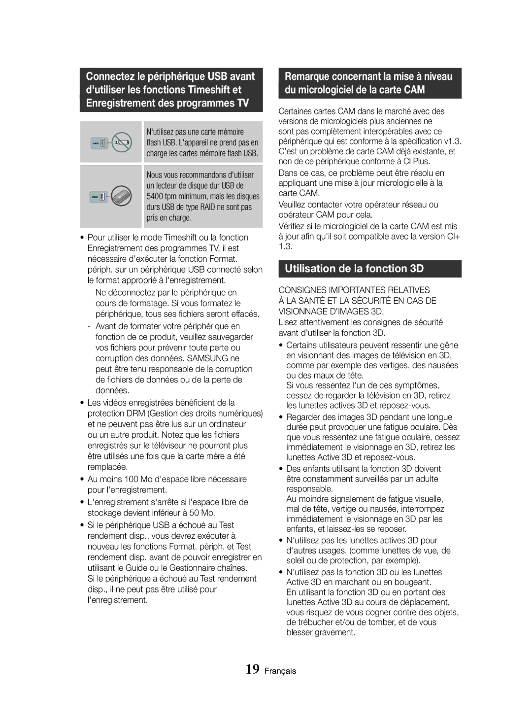 Samsung BD-H8500M/XU, BD-H8500/EN, BD-H8900/EN, BD-H8900/ZF, BD-H8500/ZF, BD-H8900M/XU manual Utilisation de la fonction 3D 