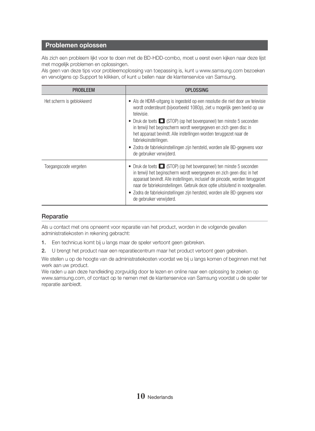 Samsung BD-H8500/ZF, BD-H8500/EN, BD-H8900/EN, BD-H8900/ZF, BD-H8500M/XU Problemen oplossen, Reparatie, Probleem Oplossing 